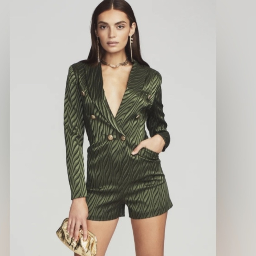 retrofête Jana Romper Olive Green Satin Blazer Shorts Size Small